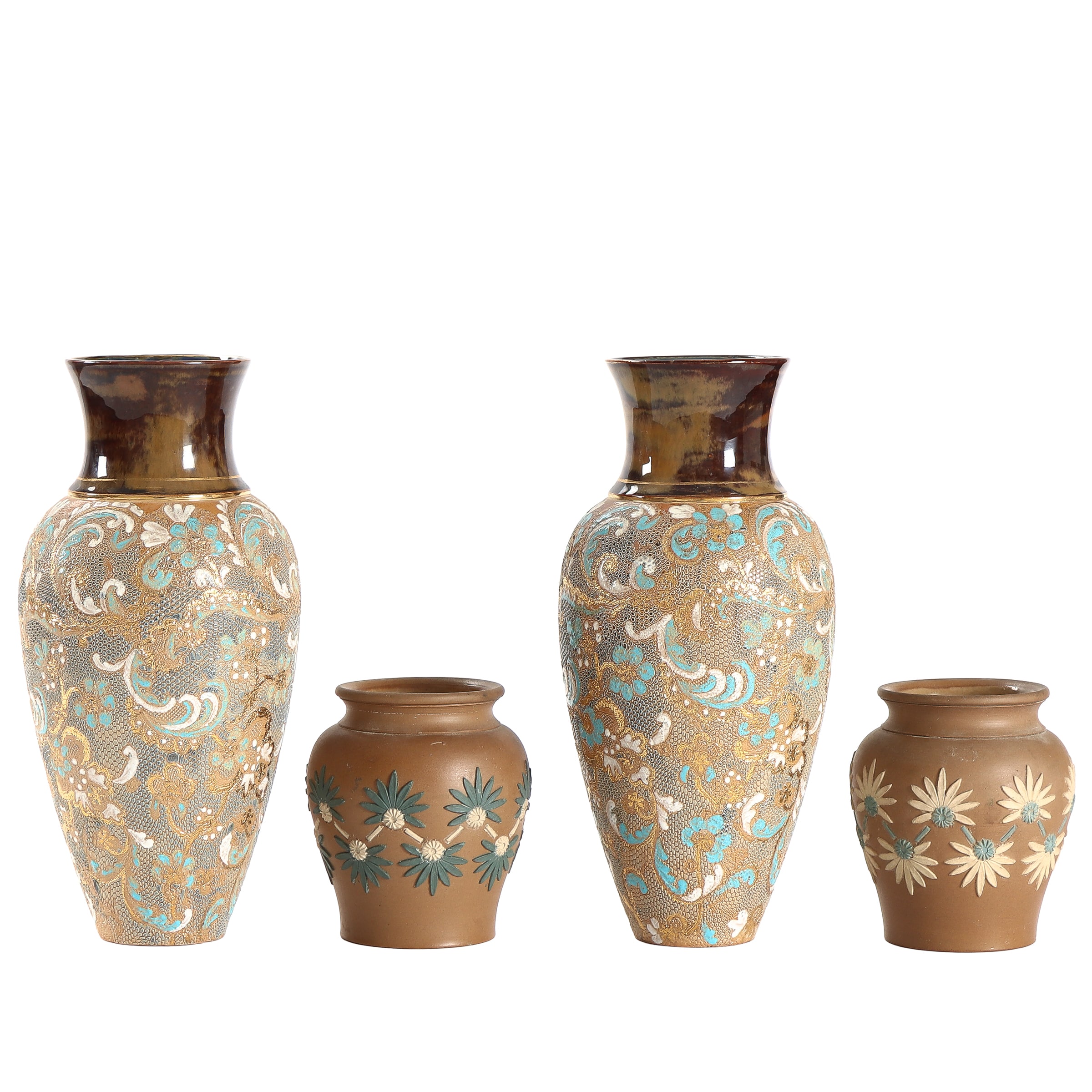 Royal Doulton England 'Slaters Patent' & 'Silicon Lambeth PINK'. Pair of vases and pair of jars, ceramic. 1st half of the 20th century. (2)