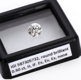 Uindfattet brillant, 0,50 ct, H/IF, med IG-rapport