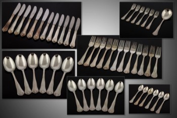 Mema, Sweden. Saksisk, breakfast and dinner cutlery in silver for 6 persons. (49)