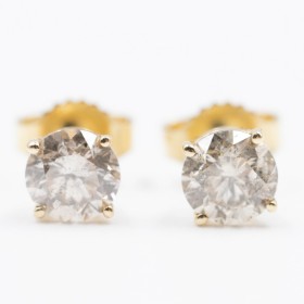 Pair of brilliant-cut earrings in 14 kt gold, 1.00 ct. (2)