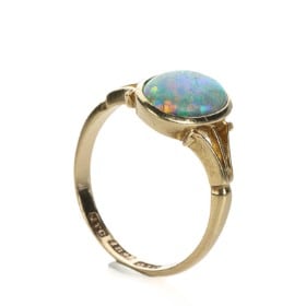 202402835 - Vintage guldring med semi-sort opal, Str 59