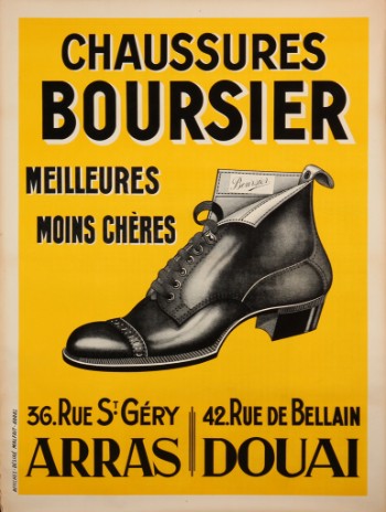 Stor, fransk plakat, Chaussures Boursier, omkr. 1920
