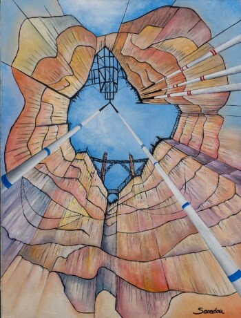 Sacedon, komposition, akryl på lærred