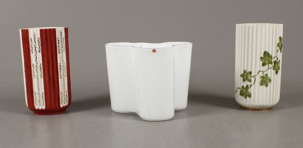 Lyngby vaser samt Alto vase, porcelæn og glas (3)