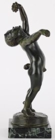 Jens Jacob Bregnø: Faun, patineret bronze, signeret J.J. Bregnø, på sokkel af grønbroget marmor.