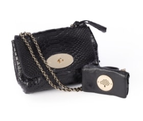 Mulberry. 'Lily Python' skuldertaske af slangepræget sort læder medfulgt af mini skuldertaske af sort læder (2)