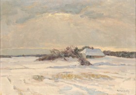 Niels Holbak, oil on canvas, winter landscape (cd)