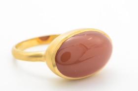 Kranz & Ziegler Couture ring med orange månesten, 14 kt. guld, str. 54