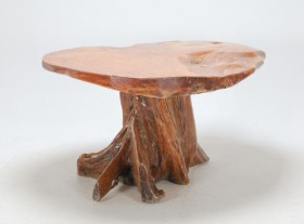 Large decorative table made from a solid large slice of olive wood with root plinth (2)