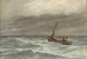 Holger Lübbers (1850-1931): Fiskere på havet - 1886 - olie på lærred