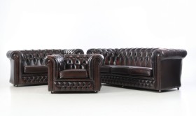 Sofamøblement, dybthæftet læder - 'Chesterfield-stil' (3)