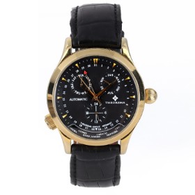 Theorem. 'Paragon Calendar' gold-plated steel men's wristwatch with date, day and month display