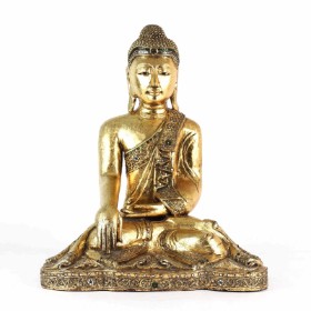 Buddha of gilded wood with colored glass beads, 20th century.