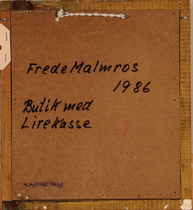 Frede Malmros. Relief i form af husfacade, 'Butik med lirekasse', cd.