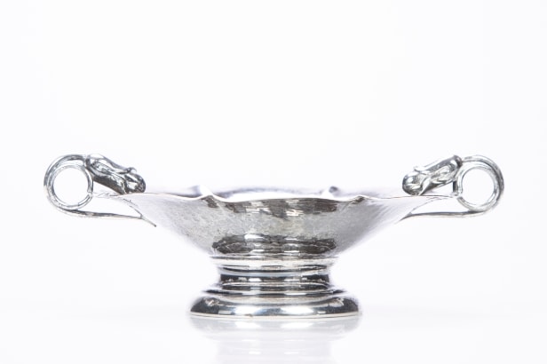 Carl Poul Petersen. Art Nouveau bowl of hammered silver.