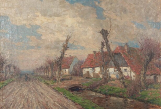 Jakob Jung, 'Dorfweg mit Figurenstaffage und Gebäuden', Ölgemälde Diese Ware steht erneut zur Auktion unter der Warennummer 

2940144