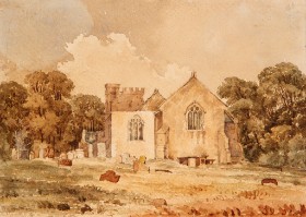 J.D. Harding. Church of St. Gregory i Seaton, Devon, akvarel