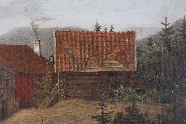 Ubekendt kunstner, 1800-tallet: Landskab med huse