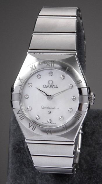 Omega. Damearmbåndsur, stål, Constellation Quartz, diamanter, 25 mm