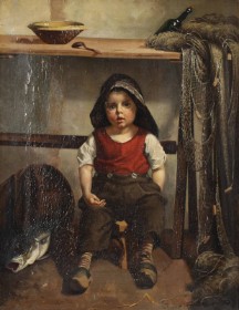 Christian Pram Henningsen (1846-1892): Fiskerdreng med Sydvest. 1881.