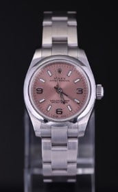 Rolex Oyster Perpetual dameur af stål med Pink skive