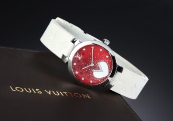 Louis Vuitton Tambour Rose. Dameur i stål med diamantbesat skive - boks + cert. 2016