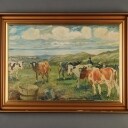 Landskabsmaleri, uden titel, 1892. Køer på engen, olie på lærred
