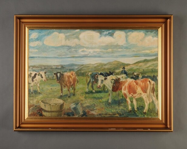 Landskabsmaleri, uden titel, 1892. Køer på engen, olie på lærred