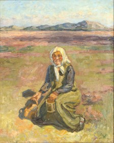 Unknown artist. Landscape w/ seated farmer's wife.