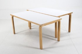 Alvar Aalto for Artek. Par spiseborde / arbejdsborde, L. 150 cm. (2)