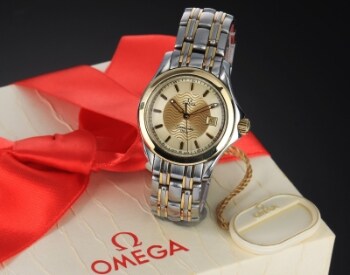 Omega Seamaster 120m. Dameur i 18 kt. guld og stål med gylden two-tone skive - boks + cert. 2001
