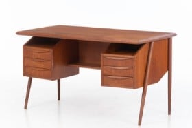 Fritstående skrivebord af teak, 1950-60'erne