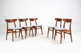 Hans J. Wegner. Fem spisestole, model CH-30, teak/ege (5)