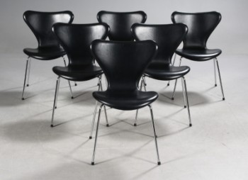 Arne Jacobsen. Syveren. Seks spisestole, model 3137 (6)