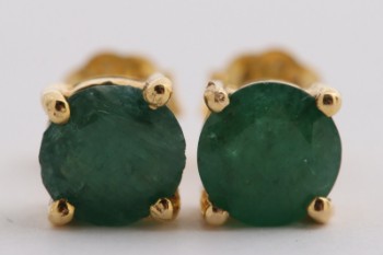Par ørestikker af 14 kt guld med smaragd (2)