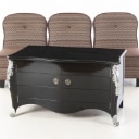 La Fibule. Three lounge chairs and a Decca chest of drawers (4)