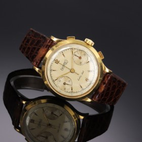 Eberhard & Co. Vintage herrechronograf i 18 kt. guld med gylden skive, ca. 1950'erne