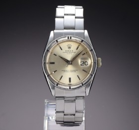 Rolex 'Date'. Vintage herreur i stål med sølvfarvet skive, ca. 1962