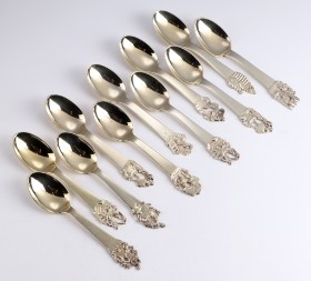 W. & S. Sorensen. Children's spoons of gilded silver from the 'Eventyr series' (11)