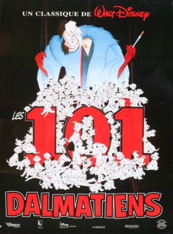 Stor, fransk plakat for Disneys 101 dalmatinere, 1990erne