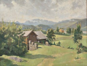 Ove Kunert (1893-1975): Bjerglandskab, olie på lærred