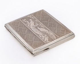 Sterling silver cigarette case with actor autographs, c. 1930