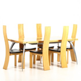 Tranekær furniture: Set of six chairs model Iris and Cirkante table. Maple. (7)