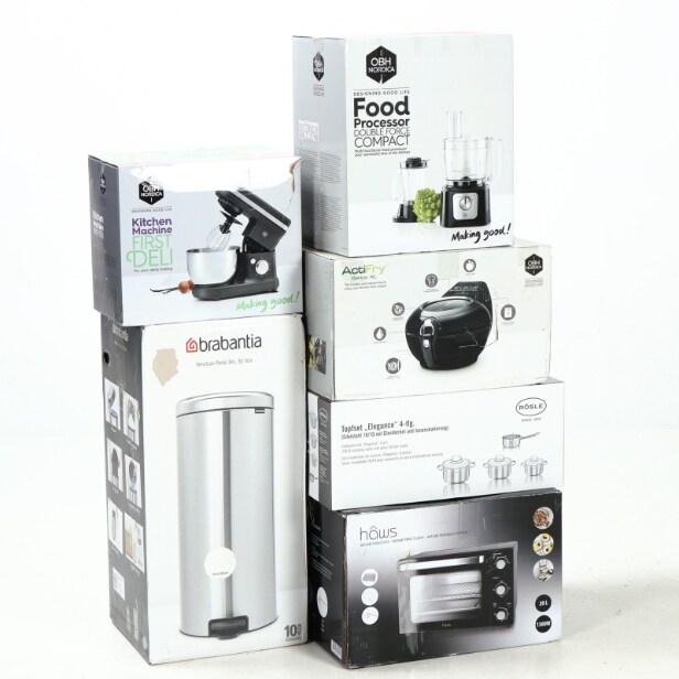 Diverse køkkenapparater 6 stk.  fra bl.a. OBH Nordica airfryer og Rösle grydesæt (6)