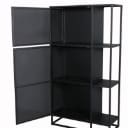 Display cabinet in black painted perforated metal.