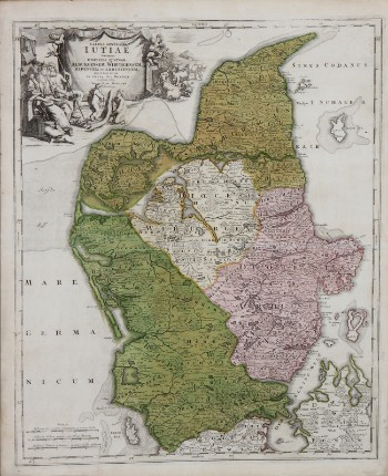 Johan Baptist Homann. Landkort over Jylland, Tabula generalis Iutiae, 1714