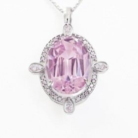 Light pink kunzite and pink diamond pendant in 14kt. white gold