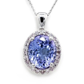 Tanzanite and pink diamond pendant in 14kt. white gold adorned with 5.30 ct. natural blue tanzanite