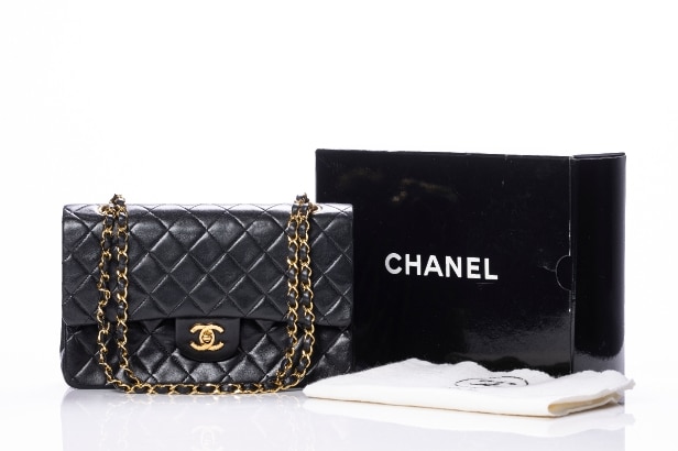 Chanel. 'Classic Double Flap Bag' handbag/shoulder bag in black quilted lambskin