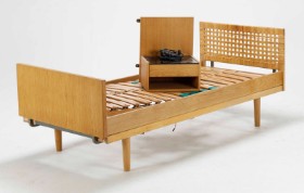 Hans J. Wegner for Getama. Oak and wicker bed, 1960s-70s